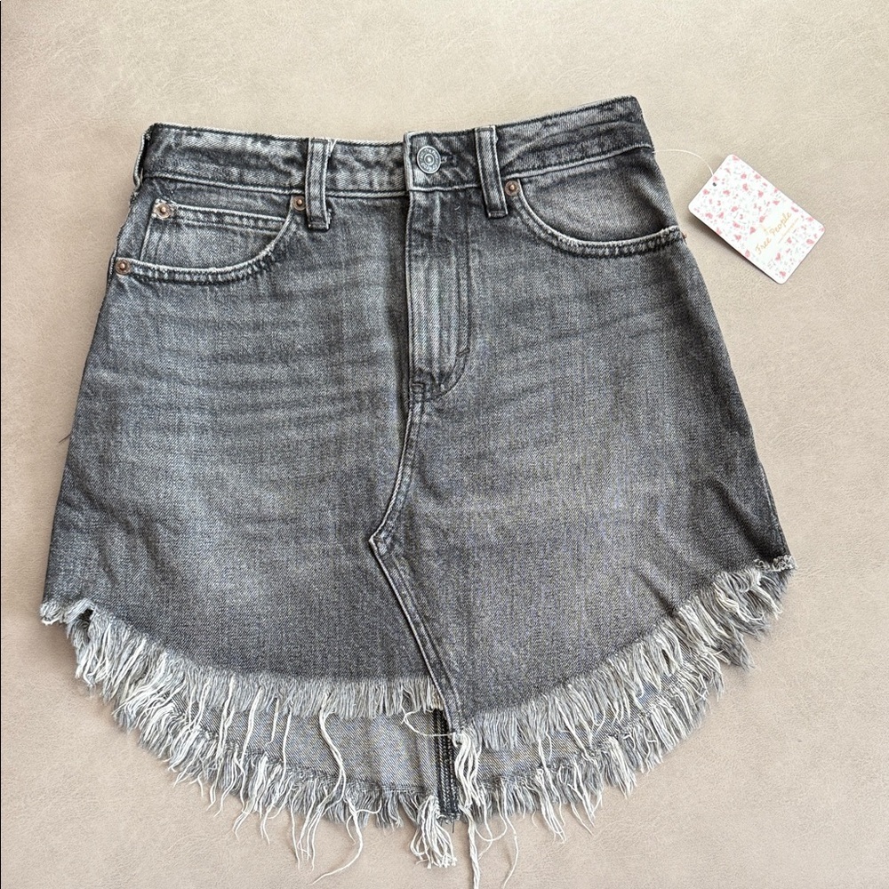 Free People Charcoal Frayed Mini Skirt
